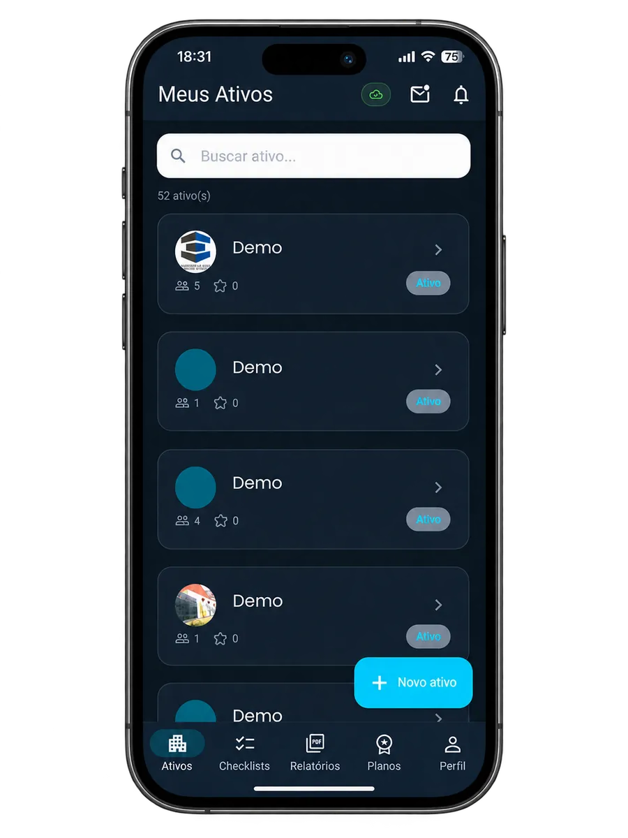 Tela Ativos do app VistoPred — Todos os ativos na mão