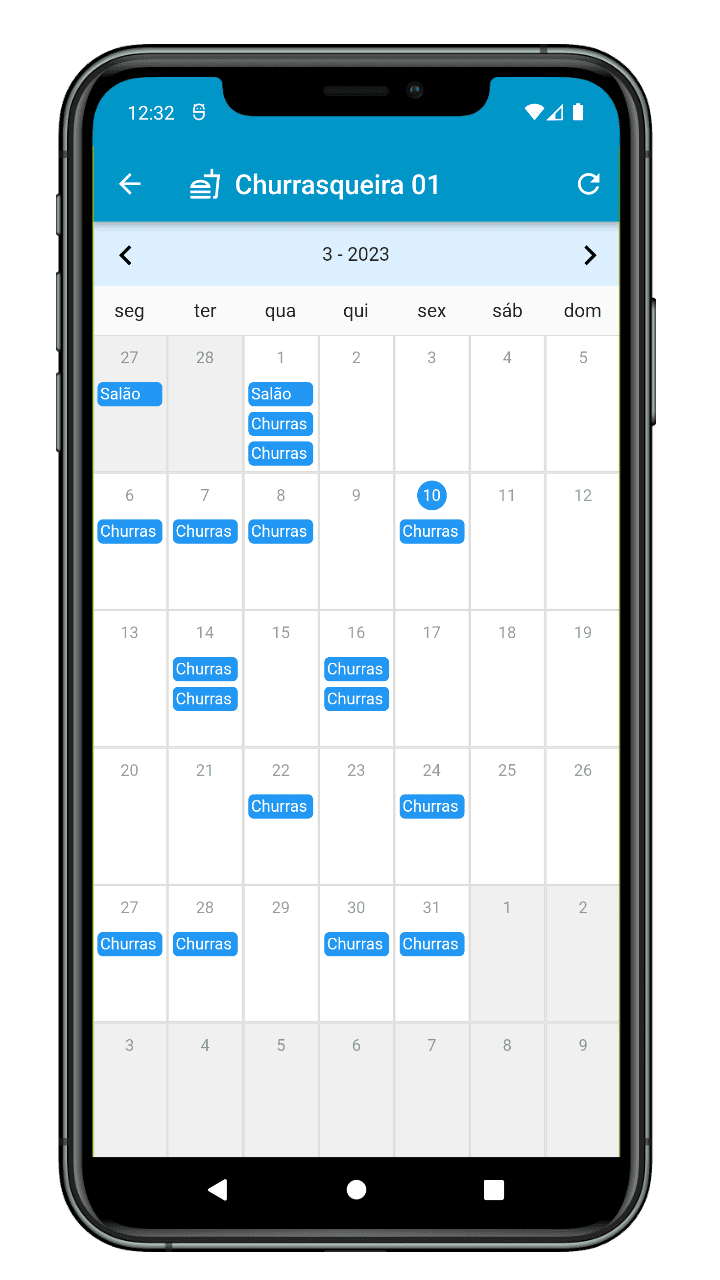 Calendário de agendamento de áreas comuns